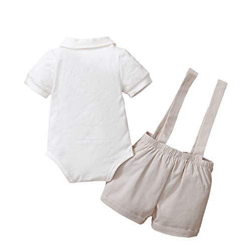 Conjunto de traje de caballero para bebé, de manga corta, con camiseta, pelele y tirantes cortos, para bautizo, boda, 0 – 24 meses, A-beige., 3-6 Meses