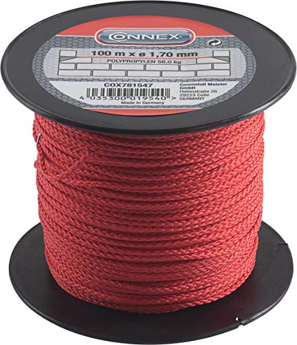 Connex COX781547 - Cordel guía de albañil (1,7 mm, 100 m, peso soportado 60 kg máx.), color rojo