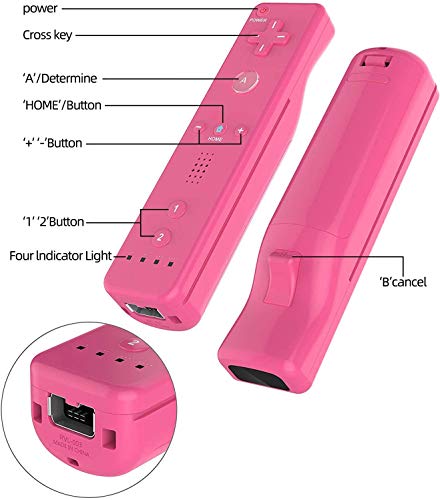Controlador de Movimiento Remoto Inalámbrico Wii, Controlador Motion Plus Integrado Remoto e Nunchuck con Custodia en Silicona para Wii e Wii U (Pink)