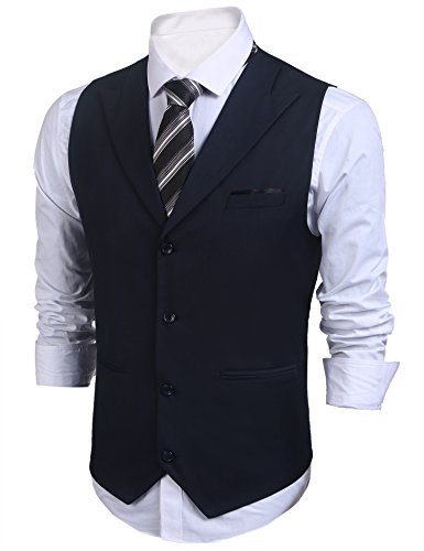 COOFANDY Chaleco de traje para hombre, corte ajustado, cuello en V, sin mangas, con 5 botones, para negocios, informal, clásico, básico, para hombre A-azul. S