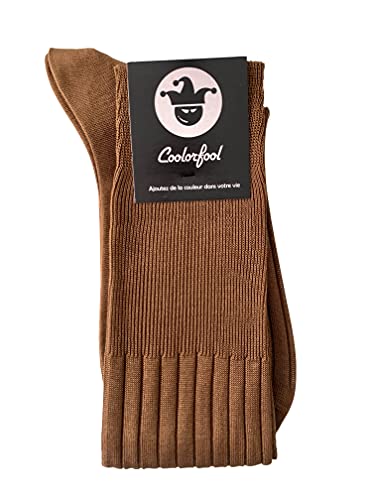 Coolfool T46/48 - Calcetines altos para hombre, hilo de Escocia de lujo, finos 100 % algodón, color marrón avellana