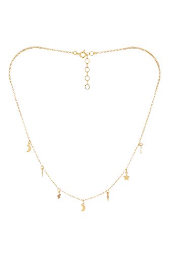 Córdoba Jewels | Gargantilla en Plata de Ley 925 bañada en Oro con diseño Lunitas Estrellitas Rayos Gold