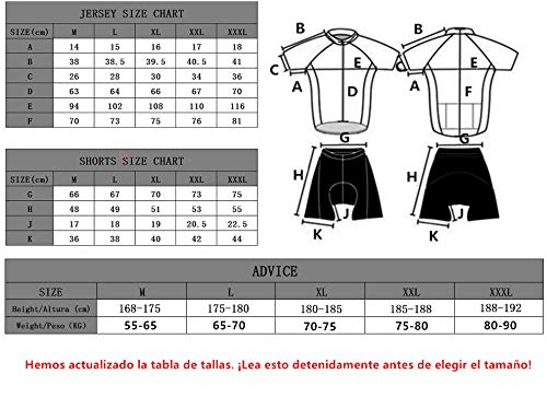 Cornasee Ropa Ciclismo Verano para Hombre Ciclismo Maillot y Culotte Pantalones Cortos (Negro,XXL)