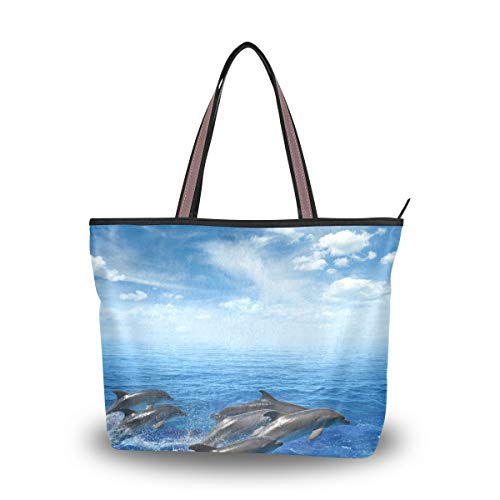 Correa de peso ligero para mujeres, niñas, damas, estudiante, monedero, montura de compras, delfines marinos en 3D que saltan del mar, bolsos de hombro, bolsos, bolsa de asas