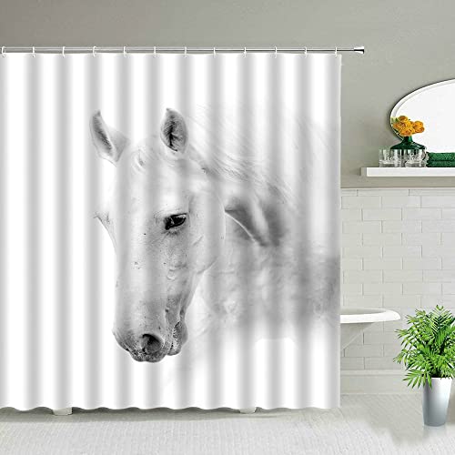 Correr Caballo Fino Amor romántico Pareja Animal Paisaje Cortinas de Ducha Impermeable baño decoración Cortina de Tela S.18 150x200cm