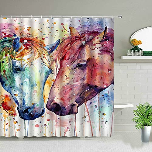 Correr Caballo Fino Amor romántico Pareja Animal Paisaje Cortinas de Ducha Impermeable baño decoración Cortina de Tela S.18 150x200cm