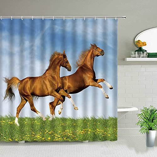 Correr Caballo Fino Amor romántico Pareja Animal Paisaje Cortinas de Ducha Impermeable baño decoración Cortina de Tela S.18 150x200cm