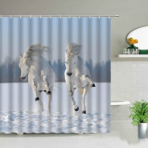 Correr Caballo Fino Amor romántico Pareja Animal Paisaje Cortinas de Ducha Impermeable baño decoración Cortina de Tela S.18 150x200cm