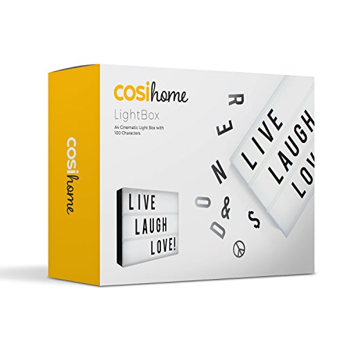 Cosi Home Caja de luz A4 con 100 Letras y Símbolos, Conexión USB o Pilas. Cartel Luminoso LED Para Mensajes Personalizados, Decoración de Habitación, Regalo Original