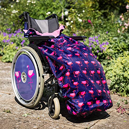 Cosy - Saco impermeable para sillas de ruedas - Para adultos - Con forro polar - Universal Fácil de ajustar. Viene en una bolsa compacta para guardarlo cómodamente - Flamencos - Azul marino