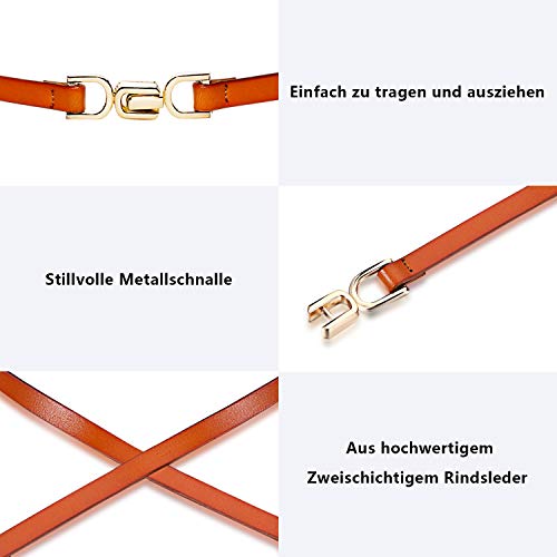 Coucoland Cinturón de piel para mujer, cintura estrecha, ajustable, fino, cinturón para vestido de mujer, cinturón de piel 3-naranja Talla única