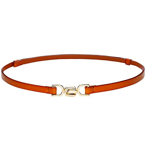 Coucoland Cinturón de piel para mujer, cintura estrecha, ajustable, fino, cinturón para vestido de mujer, cinturón de piel 3-naranja Talla única