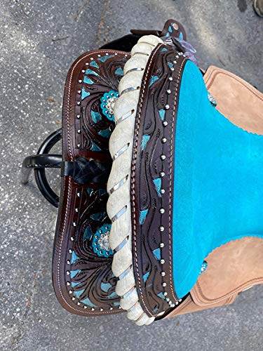 Countrypride WESTERN - Sillín con plato de cabeza a juego, 100% piel, color marrón y azul