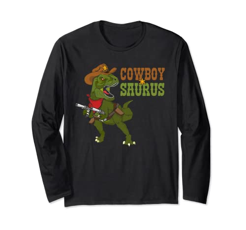 Cowboy Rex Country Saurus dinosaurio en traje occidental divertido Manga Larga