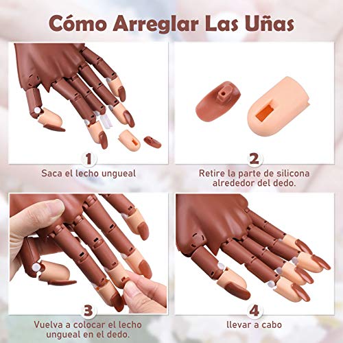 Creamify Mano de Práctica de Uñas Falsas-Mano de Práctica para Manicura Ajustables Flexibles con 300 Piezas de Uñas Artificiales para Manicura de Uñas DIY