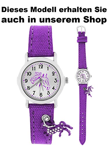 Crystal Blue 20015 – Reloj de pulsera para niños, analógico, con cuarzo, con un colgante de caballo en la correa, de color rosa