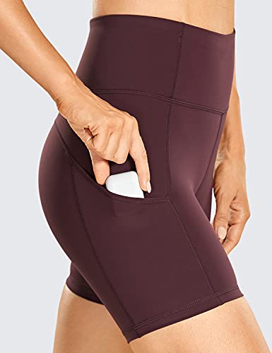 CRZ YOGA Mujer Pantalones Cortos Deportivos de Cintura Alta,Running Pantalones Cortos con Bolsillo Lateral-15.24cm Adobe Oscuro 36