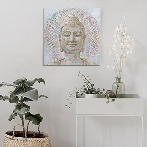 Cuadro decorativo con diseño de cabeza de Buda armonioso, diseño de budismo religioso con texto en inglés "Tranquilo, bondad", diseño zen