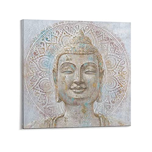 Cuadro decorativo con diseño de cabeza de Buda armonioso, diseño de budismo religioso con texto en inglés "Tranquilo, bondad", diseño zen
