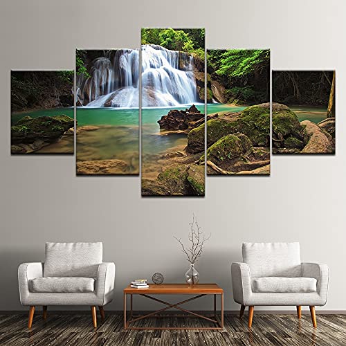 Cuadros de arte de impresión moderna 5 carteles e impresiones de paisajes de bosques, cascadas y lagos pinturas de lienzo sin marco A59 XXL