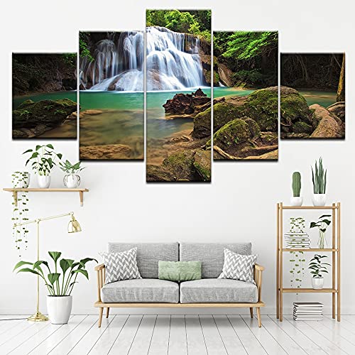 Cuadros de arte de impresión moderna 5 carteles e impresiones de paisajes de bosques, cascadas y lagos pinturas de lienzo sin marco A59 XXL