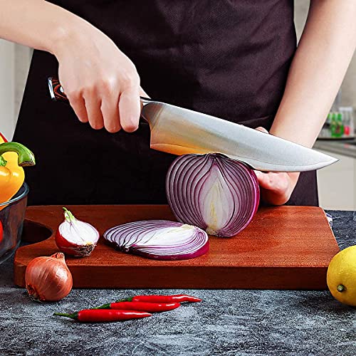 Cuchillo de chef profesional en estuche, cuchillo para picar de acero con alto contenido de carbono con mango de madera de lujo, cuchillo de cocina para rebanar, cortar en cubitos y deshuesar