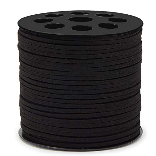 Cuerda de Cuero Gamuza Cordón de Ante para el Collar de la Pulsera Joyas de Abalorios de DIY Hacer Artesanía 3mm*90m (Negro)