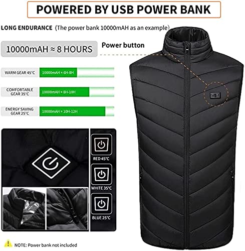 Cxcdxd Chaleco Térmico Eléctrico Doble Bolsillo Negro Rip Stop Chalecos Térmicos Hombre Lavable Invierno Motocicleta Camiseta para Camping Senderismo Esquí Pesca - Chaleco de Caza