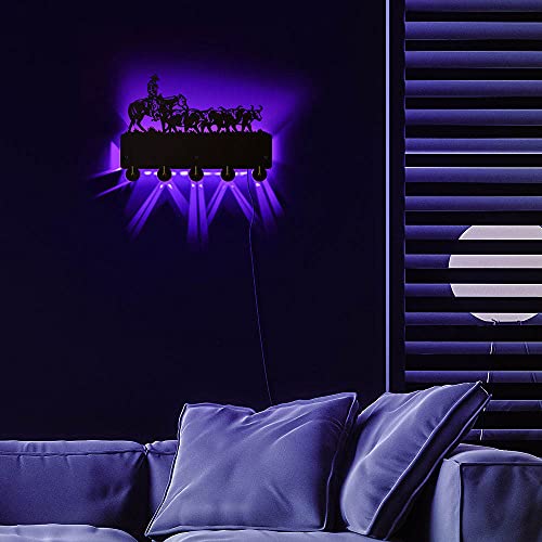 Cylficl. Vaquero LED iluminado pared gancho multicolor cambiante luz de pared percha llavero hogar decoración de pared ganaderos regalo