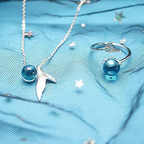 Cymeosh Collar de sirena ajustable, anillo abierto, cadena de plata, anillo de luna Mako sirena, joya para mujer, para uso diario, fiesta, regalo de cumpleaños