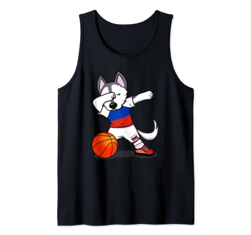 Dabbing Husky Perro Rusia Baloncesto - Bandera Rusa Sport Camiseta sin Mangas