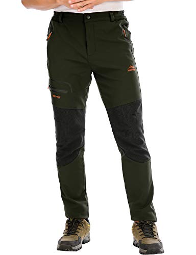 DAFENP Pantalones Trekking Hombre Impermeable Pantalones de Escalada Senderismo Alpinismo Invierno Polar Forrado Aire Libre KZ1662M-ArmyGreen2-XL