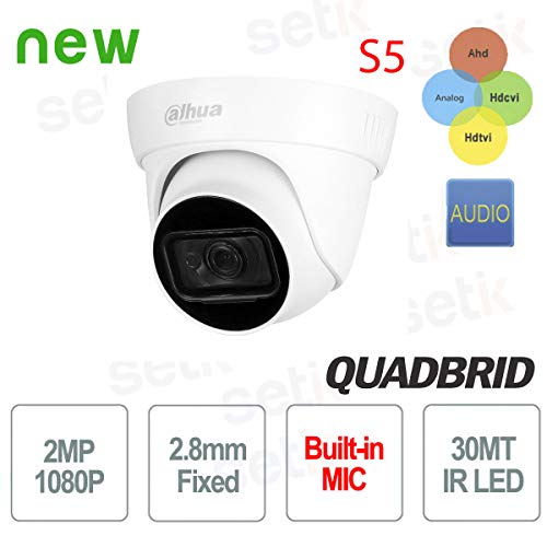 Dahua - Cámara Dahua 2 MP 4 en 1 2,8 mm IR 30 Dome Audio S5 - HAC-HDW1200TL-A-S5