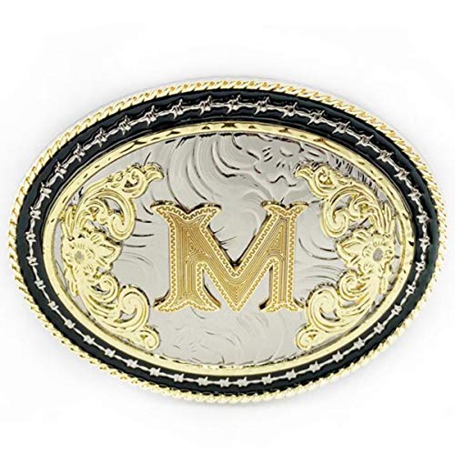 Daisybaby Hebilla de cinturón ovalada para hombre, estilo vaquero, con letra inicial de metal, para hombres y mujeres