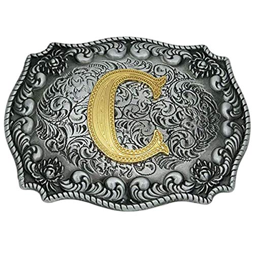 Daisybaby Hebillas de cinturón con letra inicial de estilo vaquero occidental hecho a mano de metal grande alfabeto hebilla para hombres y mujeres