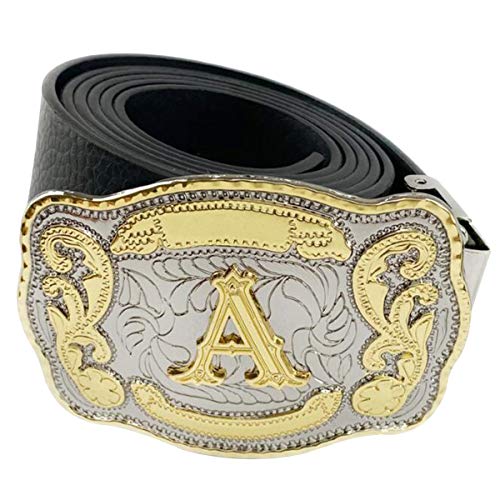 Daisybaby Hebillas de cinturón con letra inicial dorada, estilo vaquero occidental, hecho a mano, de metal, para hombres y mujeres