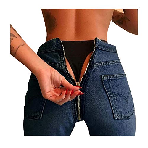 Daiwen Pantalones Vaqueros con Cremallera Trasera para Mujer Pantalones Vaqueros Ajustados Elásticos con Cremallera en la Espalda, Pantalones Vaqueros de Cintura Alta Pantalones Lápiz con Bolsillos