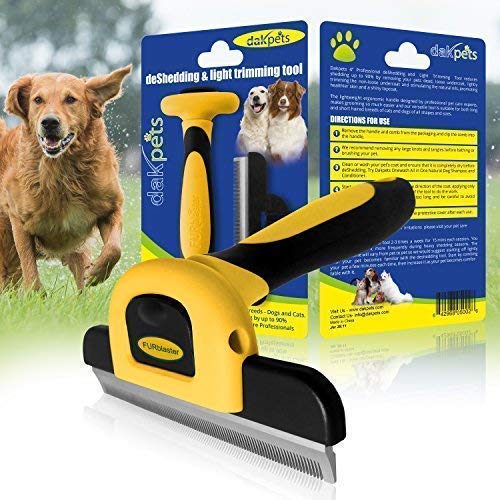 DakPets FURblaster - Cepillo de Aseo para Perros Pequeños, Medianos y Grandes + Gatos con Pelaje Corto a Largo, Color Amarillo