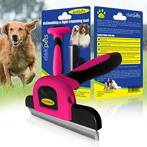 DakPets FURblaster - Cepillo de Aseo para Perros Pequeños, Medianos y Grandes + Gatos con Pelaje Corto a Largo, Color Rosa Caliente