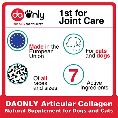 DAONLY colágeno Natural antiinflamatorio para Perros |180 Comprimidos| Pastillas Naturales | Alternativa a medicamentos y condroprotectores para Gatos (180 Tabletas)