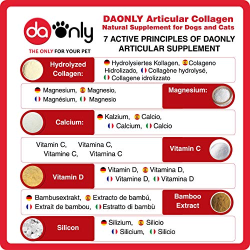 DAONLY colágeno Natural antiinflamatorio para Perros |180 Comprimidos| Pastillas Naturales | Alternativa a medicamentos y condroprotectores para Gatos (180 Tabletas)