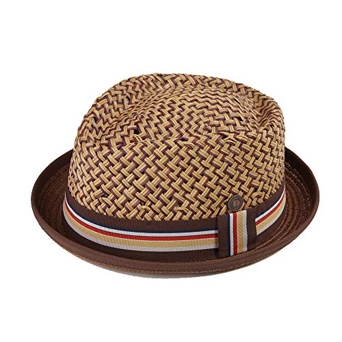 DASMARCA MAX Natural con Sombrero de Paja marrón de ala Retro Porkpie Summer - M