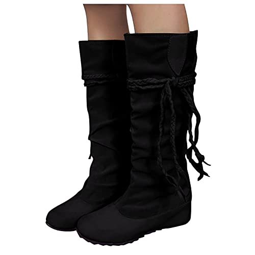 Dasongff Botas altas para mujer con tacón con flecos, botas de nieve planas para mujer, botas de nieve estilo occidental impermeables clásicas botas de vaquero botas de invierno botas de equitación