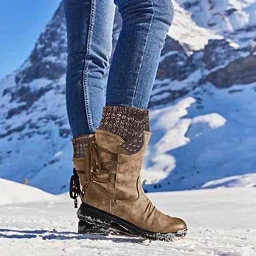Dasongff Botas de nieve para mujer, botines de tobillo botines de invierno estilo retro, botas de equitación, zapatos de punta redonda, botas de media caña, botas térmicas de invierno y otoño