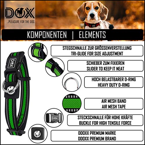 DDOXX Collar Perro Air Mesh, Ajustable, Reflectante, Acolchado | Muchos Colores & Tamaños | para Perros Pequeño, Mediano y Grande | Collares Accesorios Gato Cachorro | Verde, S