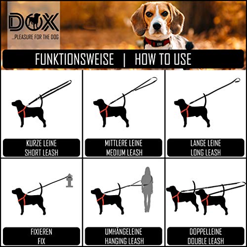 DDOXX Correa Perro Multiposición Nylon Reflectante, Ajustable en 3 tamaños, 2 m | Muchos Colores & Tamaños | para Perros Pequeño, Mediano y Grande | Correa Doble 2 Gato Cachorro | L, Rojo, 2m