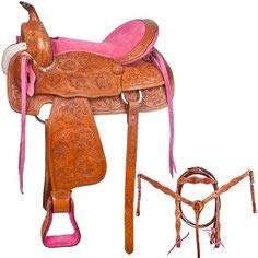Deen, Enterprises Aparejos de cuero de primera calidad para caballos, caballos, cabeza de cuero a juego, collar de pecho, riendas, tamaño de asiento de 35,5 cm a 45,7 cm (asiento de 41,9 cm)