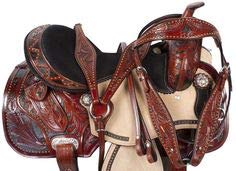 Deen, Enterprises Aparejos de cuero de primera calidad para caballos, caballos, cabeza de cuero a juego, cuello de pecho, riendas, tamaño de asiento de 35,5 a 45,7 cm (asiento de 45,7 cm)