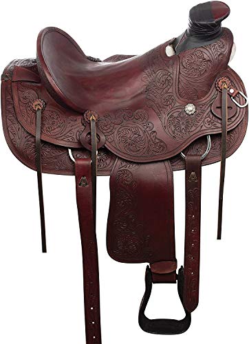 Deen, Enterprises, Wade Tree A Fork - Silla de montar para caballo de trabajo de cuero occidental, tamaño 14 a 18 pulgadas, asiento disponible (asiento de 45,5 cm)