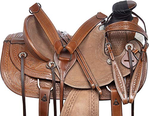 Deen, Enterprises, Wade Tree A Fork - Silla de montar para caballo de trabajo de cuero occidental, tamaño de 35,5 a 45,7 cm, asiento disponible (asiento de 17,5 pulgadas)